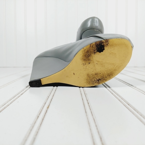 Type Z Gray Leather Slip On High Platform Wedge Heeled Boots F383 - Picture 10 of 13